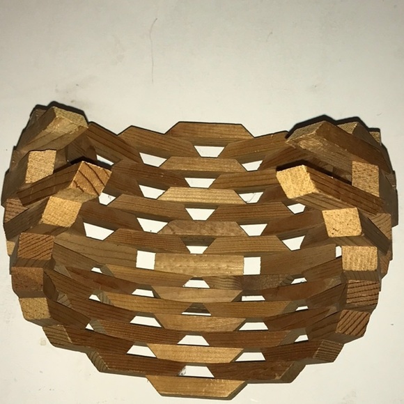 Vintage Planter Mid Century Modern Geometric Brutalist Wood Art Basket/ Planter - Picture 10 of 16